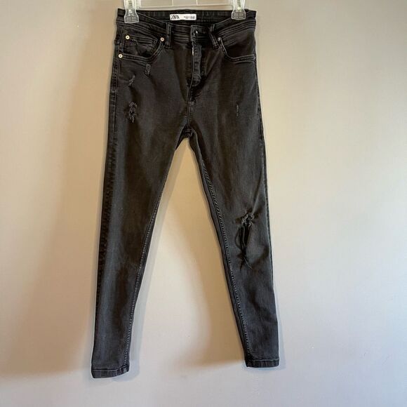 ZARA Distressed Black High Waisted Skinny Jeans | SZ 30 - Picture 2 of 16